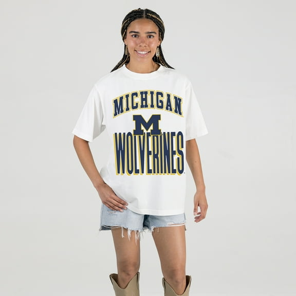 Women's Gameday Couture Cream Michigan Wolverines Oversized Fierce Focus T-Shirt