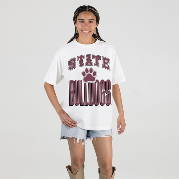 Women's Gameday Couture Cream Mississippi State Bulldogs Oversized Fierce Focus T-Shirt