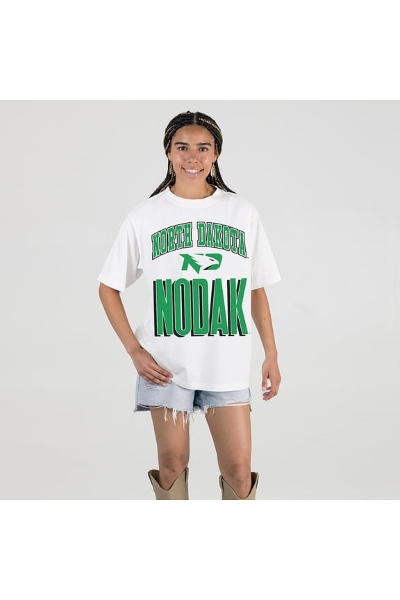 Women's Gameday Couture Cream North Dakota Oversized Fierce Focus T-Shirt