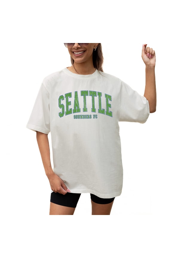 Women's Gameday Couture  Cream Seattle Sounders FC Goal Line Oversized T-Shirt