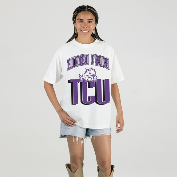 Women's Gameday Couture Cream TCU Horned Frogs Oversized Fierce Focus T-Shirt