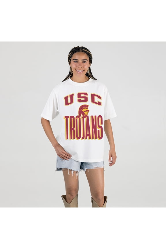 Women's Gameday Couture Cream USC Trojans Oversized Fierce Focus T-Shirt