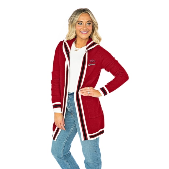 Women's Gameday Couture Crimson Arkansas Razorbacks Tri-Blend Rounded Stripe Cardigan