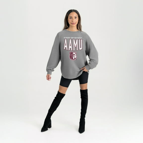 Women's Gameday Couture Gray Alabama A&M Bulldogs Oversized Pure Motion Corded Sweatshirt