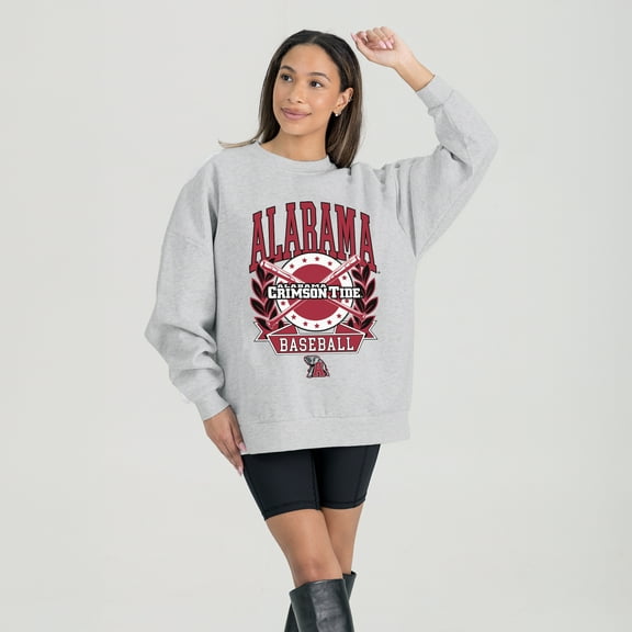 Women's Gameday Couture Gray Alabama Crimson Tide Baseball Premium Fleece Drop Pullover Sweatshirt