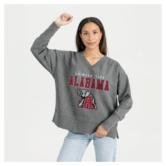 Women's Gameday Couture Gray Alabama Crimson Tide French Terry V-Neck Pullover Sweatshirt
