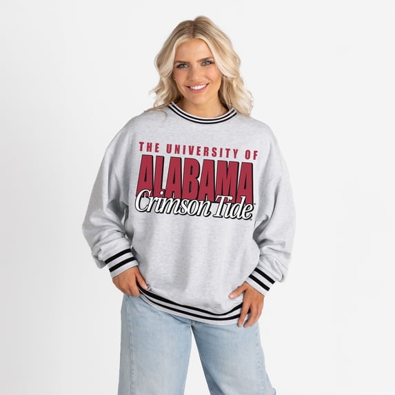 Women's Gameday Couture Gray Alabama Crimson Tide Oversized Showdown Ringer Stripe Sweatshirt