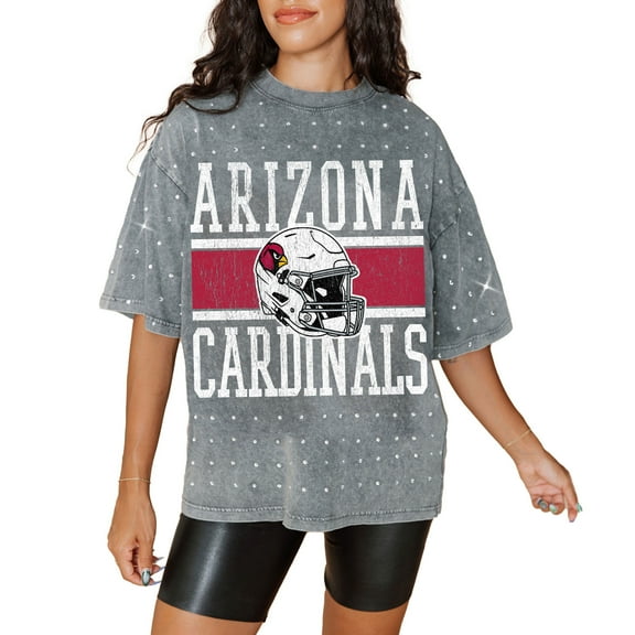 Women's Gameday Couture Gray Arizona Cardinals Oversized Mini Rhinestone Classic T-Shirt