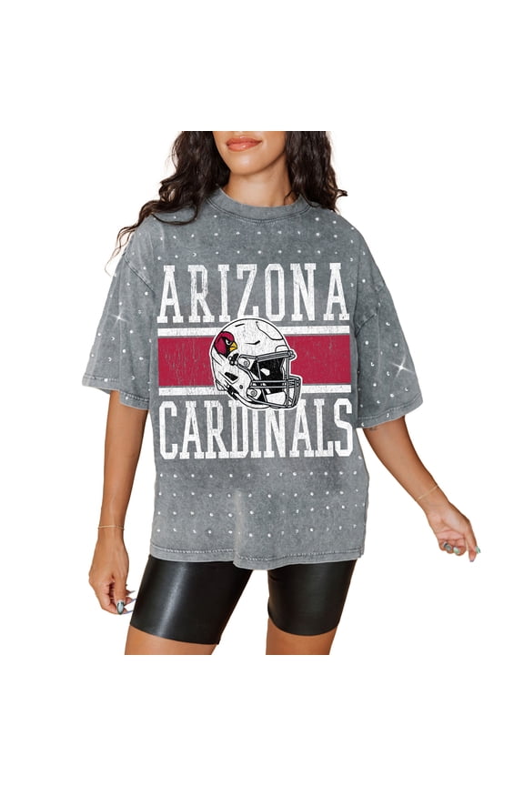 Women's Gameday Couture Gray Arizona Cardinals Oversized Mini Rhinestone Classic T-Shirt