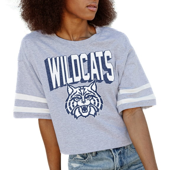 Women's Gameday Couture Gray Arizona Wildcats No Shortcuts Drop Shoulder Sleeve Stripe Cropped T-Shirt