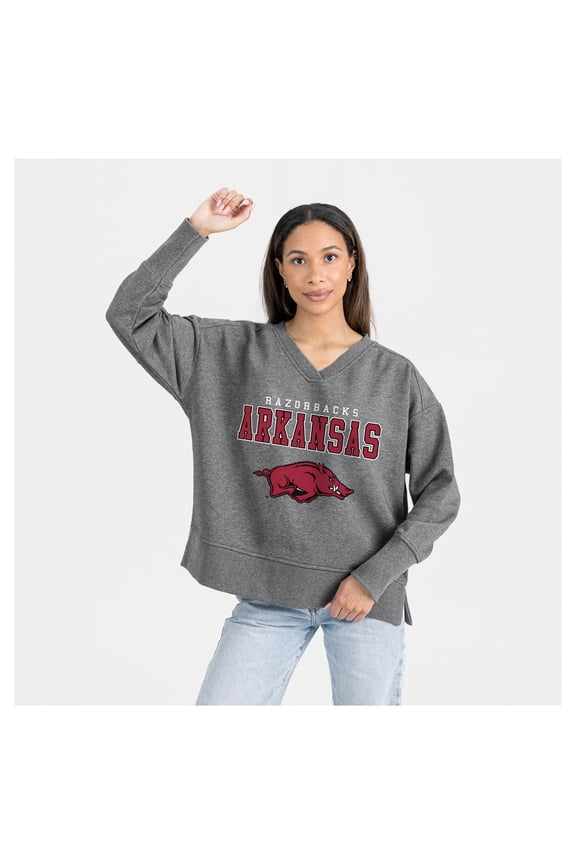 Women's Gameday Couture  Gray Arkansas Razorbacks French Terry V-Neck Pullover Sweatshirt