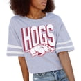 thumbnail image 1 of Women's Gameday Couture Gray Arkansas Razorbacks No Shortcuts Drop Shoulder Sleeve Stripe Cropped T-Shirt, 1 of 1