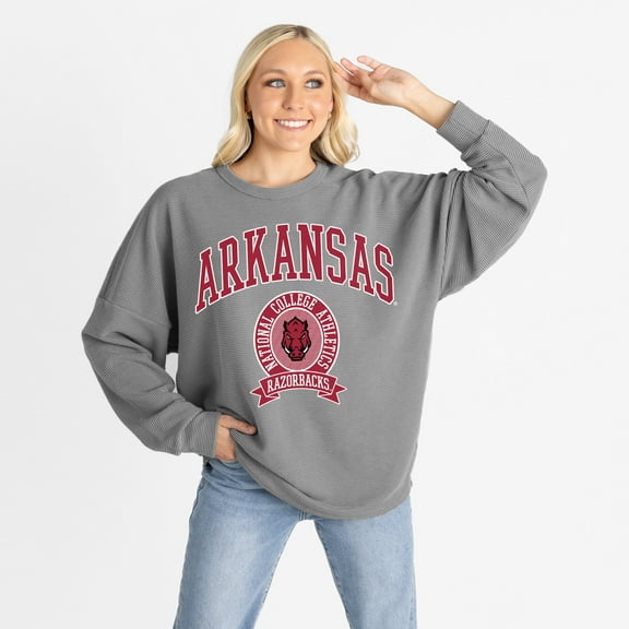 Women's Gameday Couture Gray Arkansas Razorbacks Oversized Training Day Corded Sweatshirt