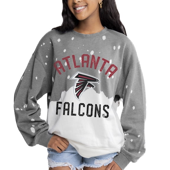 Women's Gameday Couture  Gray Atlanta Falcons Oversized Coin Toss Faded French Terry Tri-Blend Pullover Sweatshirt