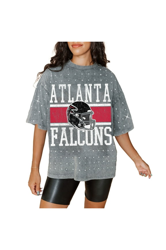 Women's Gameday Couture Gray Atlanta Falcons Oversized Mini Rhinestone Classic T-Shirt