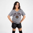 thumbnail image 1 of Women's Gameday Couture  Gray Atlanta United FC Relaxed Iconic Edge Rhinestone V-Neck T-Shirt, 1 of 7