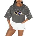 thumbnail image 1 of Women's Gameday Couture Gray Baltimore Ravens All-Over Rhinestone Cropped Oversized T-Shirt, 1 of 3
