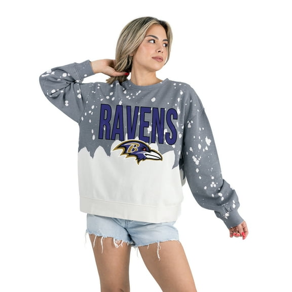 Women's Gameday Couture Gray Baltimore Ravens Oversized Faded Wash Tri-Blend Pullover Sweatshirt