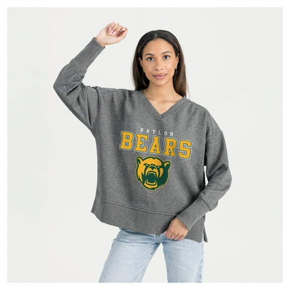 Women's Gameday Couture  Gray Baylor Bears French Terry V-Neck Pullover Sweatshirt