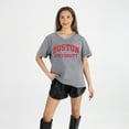 thumbnail image 1 of Women's Gameday Couture Gray Boston University Iconic Edge Rhinestone V-Neck T-Shirt, 1 of 7