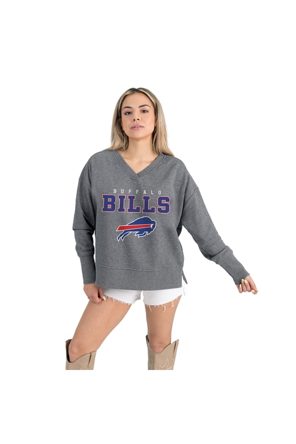 Women's Gameday Couture Gray Buffalo Bills French Terry V-Neck Pullover Sweatshirt