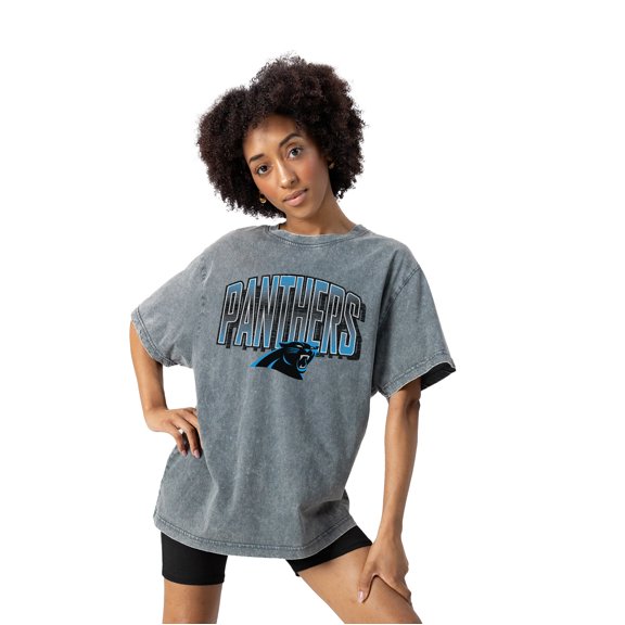 Women's Gameday Couture Gray Carolina Panthers Peak Performance Oversized Snow Wash T-Shirt