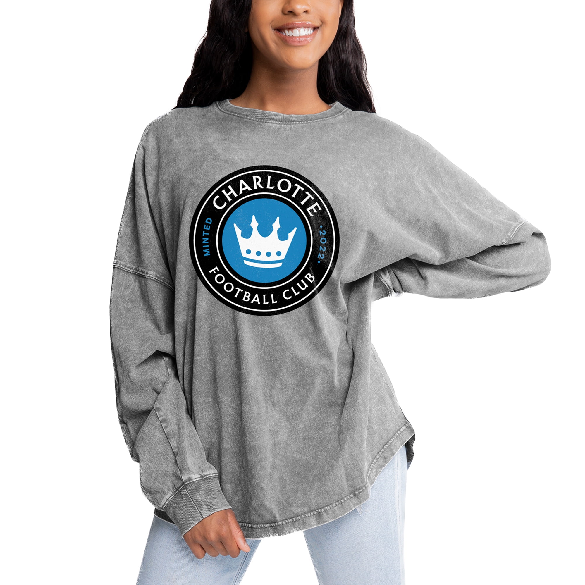 売れ筋商品|||ゲームデイ カットソー トップス レディース Women's Gray Charlotte FC Faded Wash Pullover Sweatshirt Gray Women's Gameday Couture Gray Charlotte FC Faded Wash