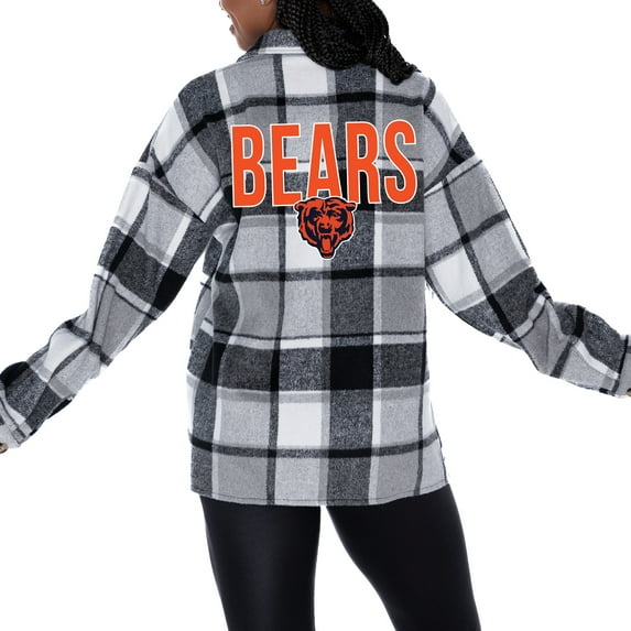 Women's Gameday Couture Gray Chicago Bears Fieldside Fun Plaid Button-Up Overshirt