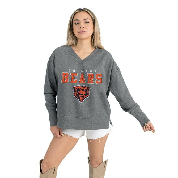 Women's Gameday Couture  Gray Chicago Bears French Terry V-Neck Pullover Sweatshirt