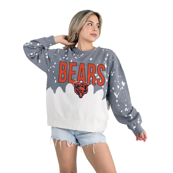 Women's Gameday Couture Gray Chicago Bears Oversized Faded Wash Tri-Blend Pullover Sweatshirt