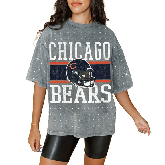 Women's Gameday Couture Gray Chicago Bears Oversized Mini Rhinestone Classic T-Shirt