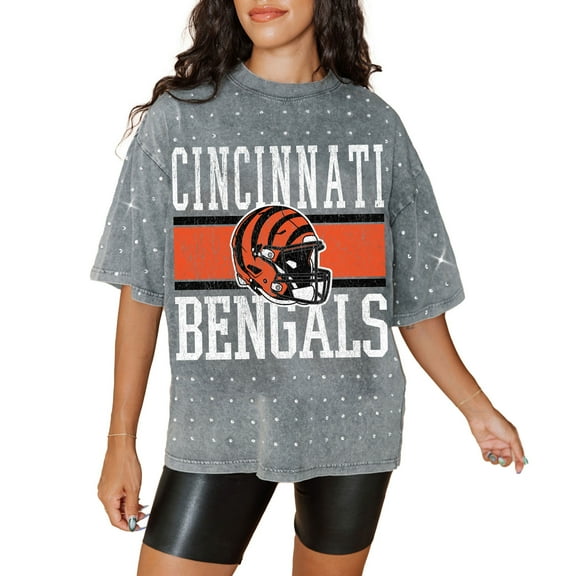 Women's Gameday Couture Gray Cincinnati Bengals Oversized Mini Rhinestone Classic T-Shirt