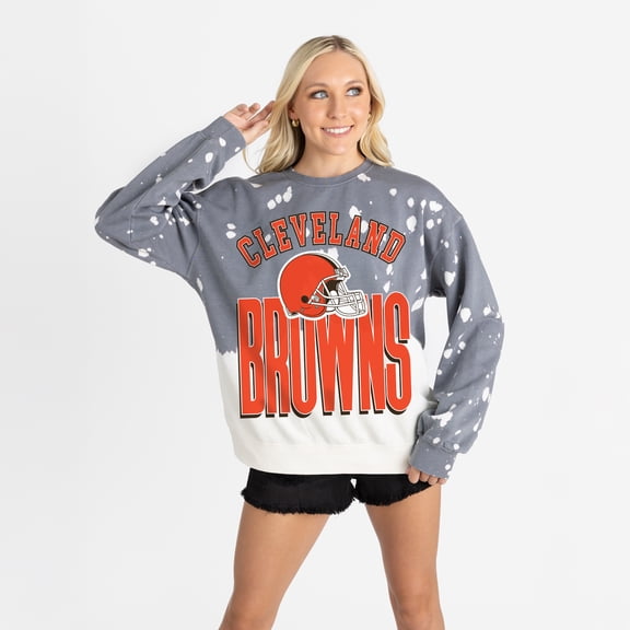 Women's Gameday Couture Gray Cleveland Browns Arch Rivals Faded Wash Sweatshirt