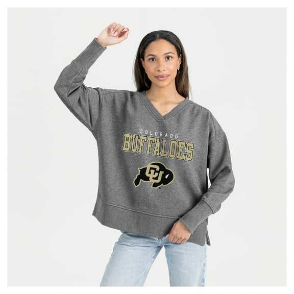 Women's Gameday Couture Gray Colorado Buffaloes French Terry V-Neck Pullover Sweatshirt