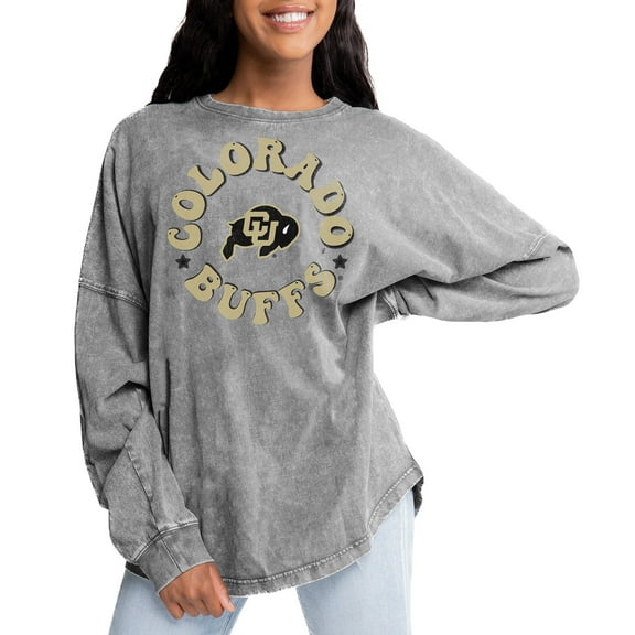 Women's Gameday Couture Gray Colorado Buffaloes Playing Around Faded Wash Oversized Long Sleeve T-Shirt