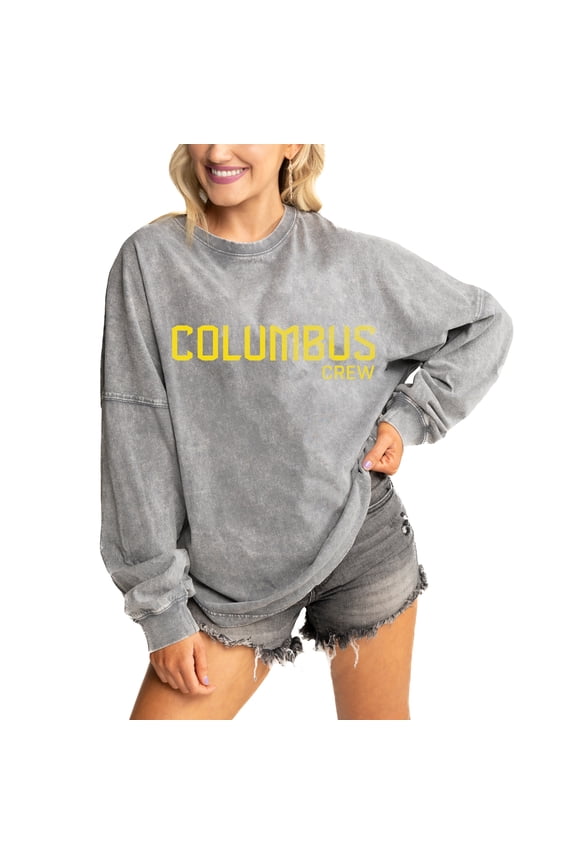 Women's Gameday Couture Gray Columbus Crew Faded Wash Pullover Sweatshirt