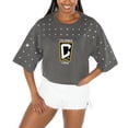 thumbnail image 1 of Women's Gameday Couture  Gray Columbus Crew Making Moves Rhinestone Cropped Oversized Half Sleeve-T-Shirt, 1 of 3