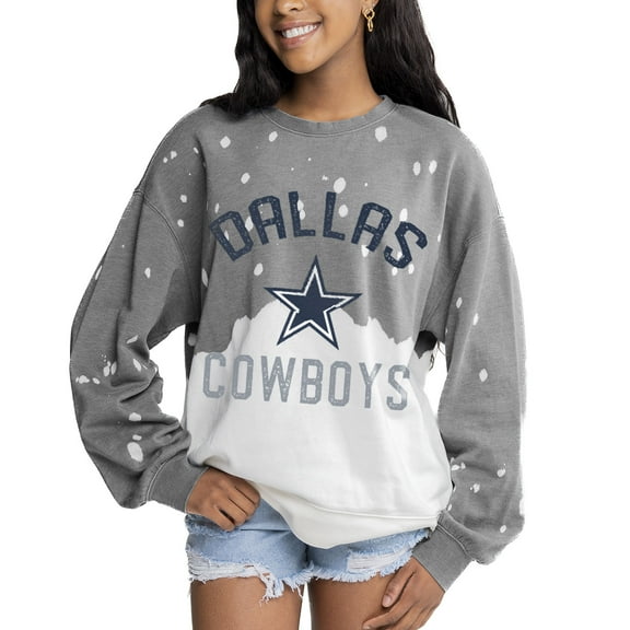 Women's Gameday Couture  Gray Dallas Cowboys Oversized Coin Toss Faded French Terry Tri-Blend Pullover Sweatshirt