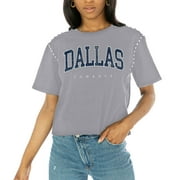 Women's Gameday Couture Gray Dallas Cowboys Elite Elegance Studded Sleeve Cropped T-Shirt