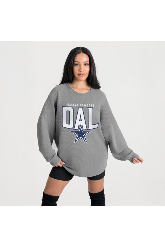Women's Gameday Couture Gray Dallas Cowboys Oversized Pure Motion Corded Sweatshirt