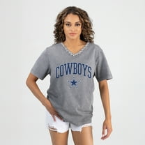 Women's Gameday Couture Gray Dallas Cowboys Relaxed Iconic Edge Rhinestone V-Neck T-Shirt