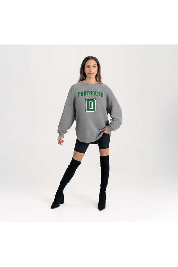 Women's Gameday Couture Gray Dartmouth Big Green Oversized Pure Motion Corded Sweatshirt