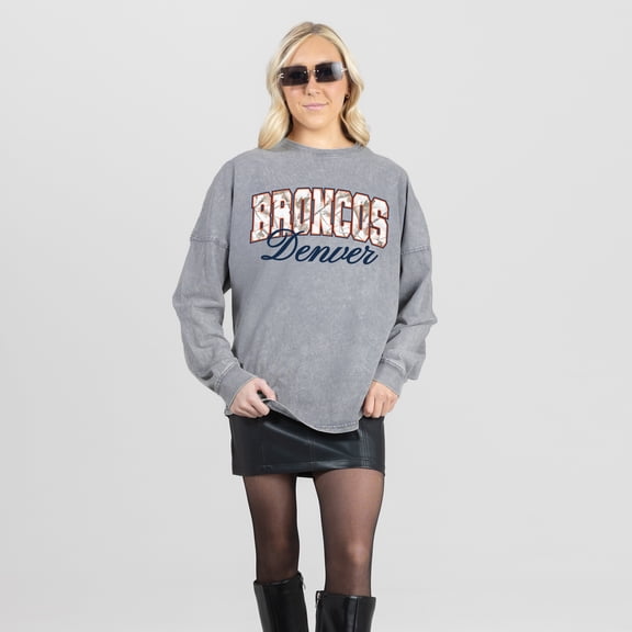Women's Gameday Couture Gray Denver Broncos On The Hunt Oversized Snow Wash Long Sleeve T-Shirt