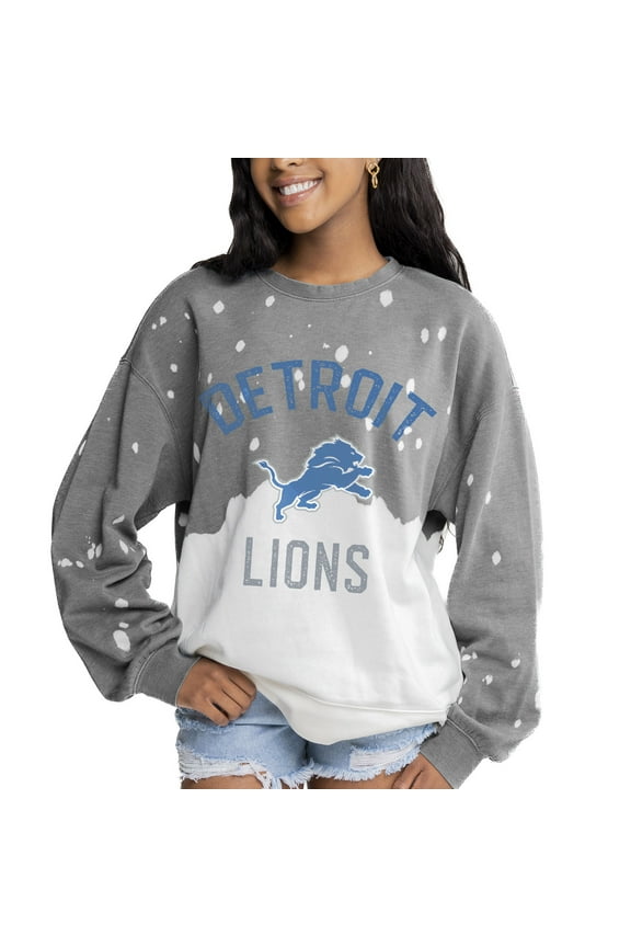 Women's Gameday Couture Gray Detroit Lions Oversized Coin Toss Faded French Terry Tri-Blend Pullover Sweatshirt