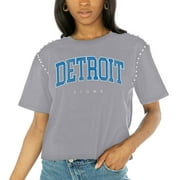 Women's Gameday Couture  Gray Detroit Lions Elite Elegance Studded Sleeve Cropped T-Shirt