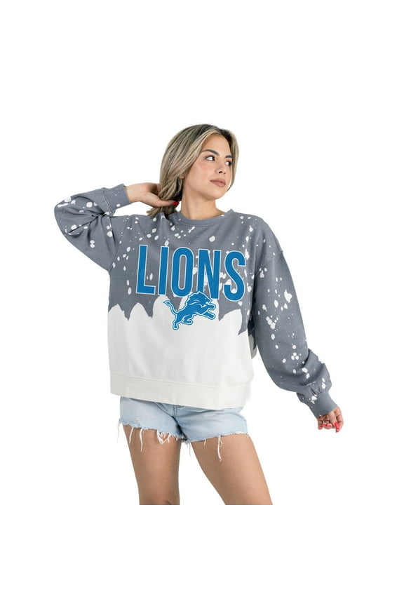 Women's Gameday Couture Gray Detroit Lions Oversized Faded Wash Tri-Blend Pullover Sweatshirt