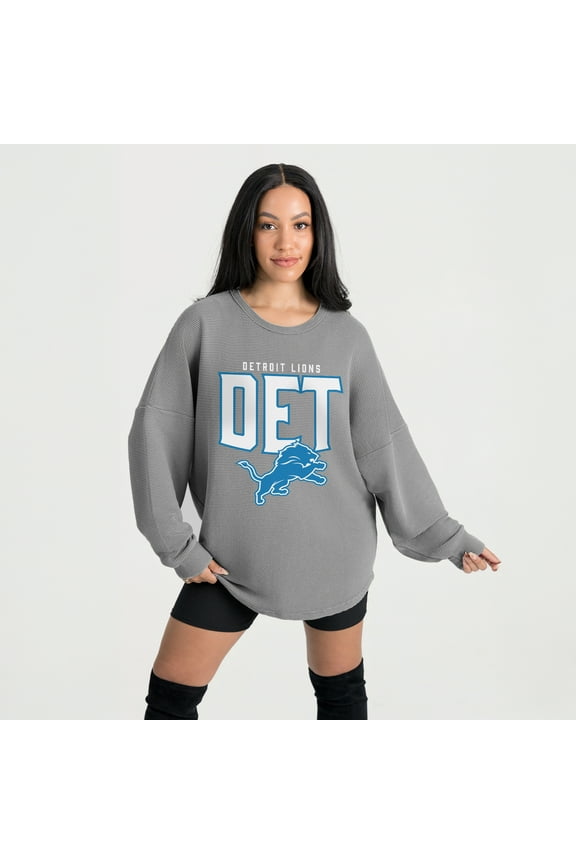 Women's Gameday Couture Gray Detroit Lions Oversized Pure Motion Corded Sweatshirt