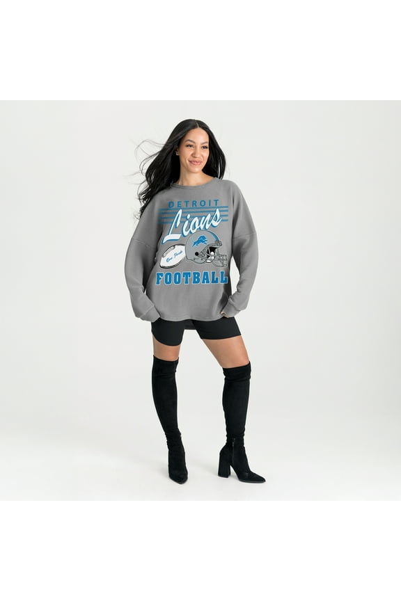 Women's Gameday Couture Gray Detroit Lions Oversized Sweet Victory Corded Sweatshirt