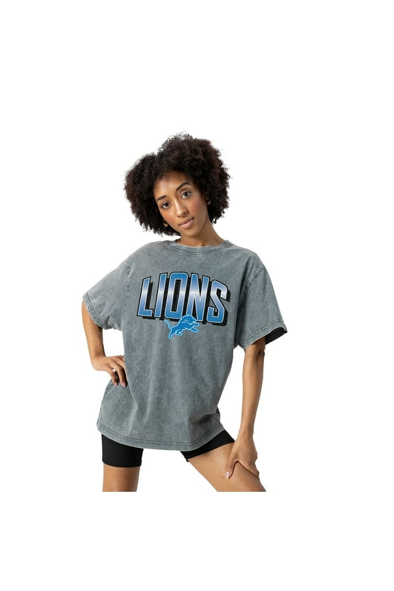 Women's Gameday Couture Gray Detroit Lions Peak Performance Oversized Snow Wash T-Shirt