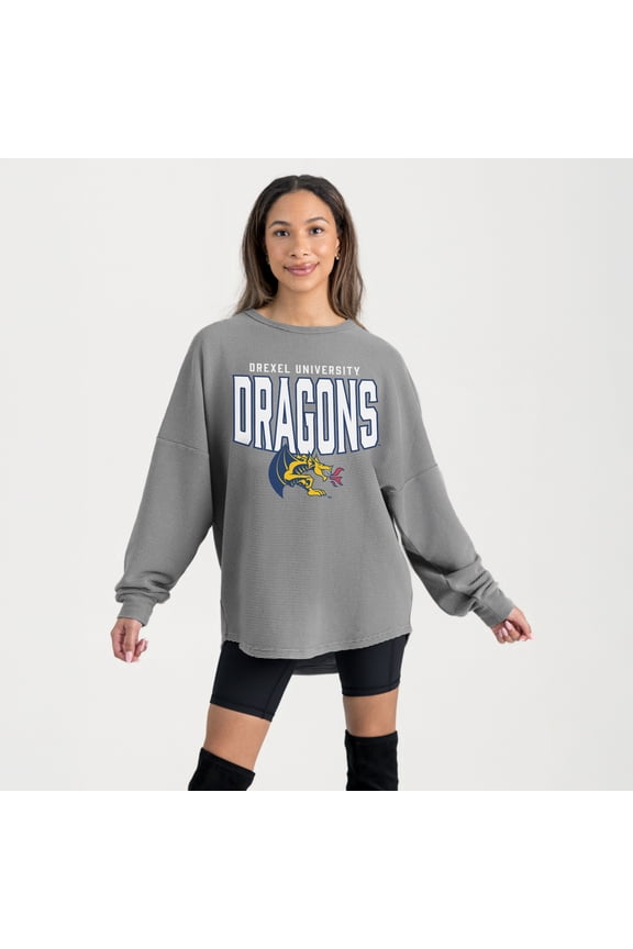 Women's Gameday Couture Gray Drexel Dragons Oversized Pure Motion Corded Sweatshirt